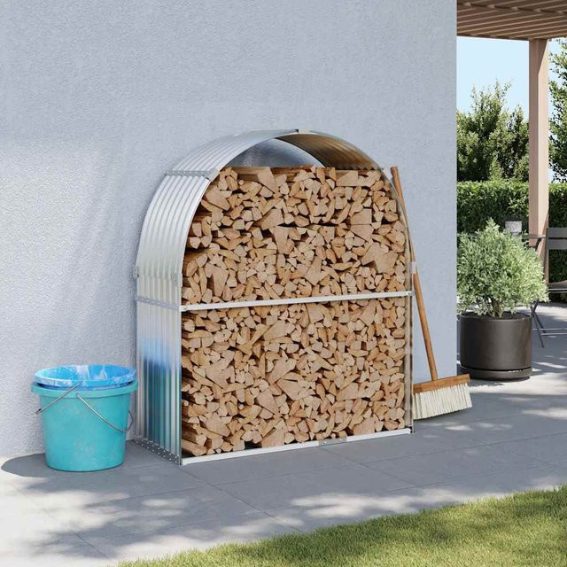 vidaXL Kaminholzunterstand aus verzinktem Stahl in Silber, B/T/H: 120 x 45 x 140 cm - Bild 2
