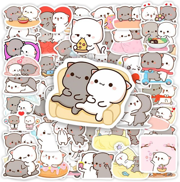 Wasserdichte Cartoon Kawaii Katzen Aufkleber für Scrapbook und Skateboard in Multicolour - Bild 1