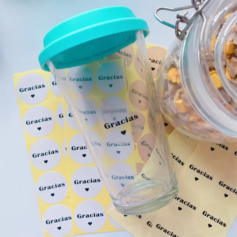 100 Stück runde Siegelaufkleber transparent mit Gracias Aufdruck für Lebensmittel und Dekoration - Bild 2
