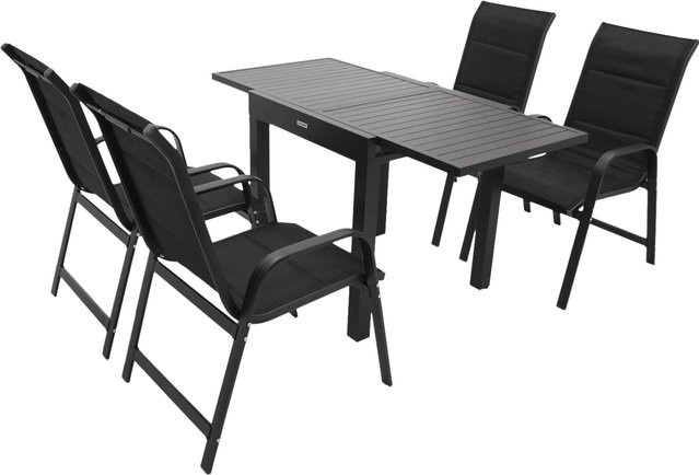 DEGAMO Gartenmöbel Garnitur ALCUDIA 5-teilig aus Aluminium in Anthrazit mit schwarzem Kunstgewebe und ausziehbarem Tisch - Bild 1