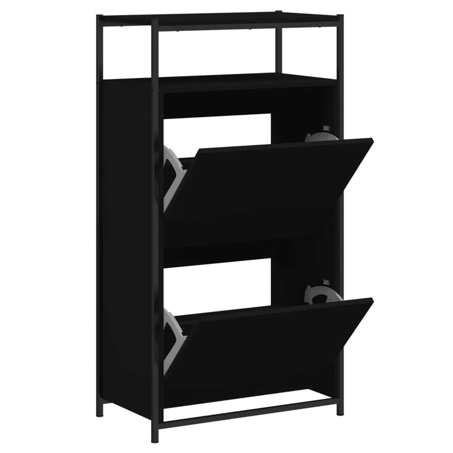 vidaXL Schuhschrank Schwarz aus Holzwerkstoff mit Klappen, B/T/H: 60 x 34 x 112 cm - Bild 2