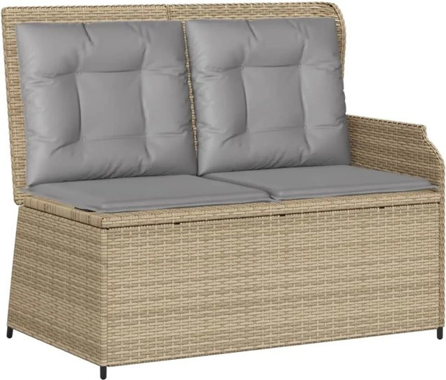 Verstellbare Gartenbank von furnicato aus beige farbenem Poly Rattan mit wetterfesten Kissen, B/T/H: 110 x 67 x 95 cm - Bild 1