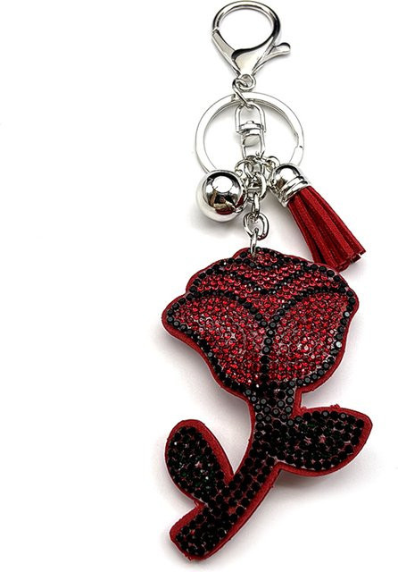 Lovely FAJA Schlüsselanhänger, Rote Rose, Silber Farbe Legierung, Strass, Damen - Bild 1