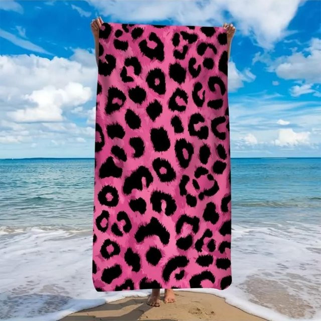 Shanika Chen Mikrofaser-Strandtuch in Rosa mit Leopardenmuster, ultra-weich und saugfähig, B: 40 cm, H: 60 cm - Bild 1