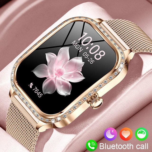 LIGE Smartwatch für Damen mit 1,75 Zoll gebogenem Bildschirm, Bluetooth-Anruffunktion, IP68 wasserdicht und Diamantgehäuse in Pink und Gold - Bild 1