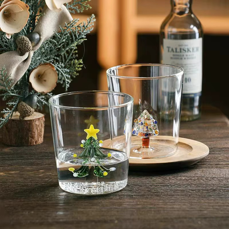 FOME Kreative Glas Tasse mit Weihnachtsbaum Design, Hitzebeständiger Becher für Kaffee, Milch oder Tee, Transparent/Grün - Bild 4