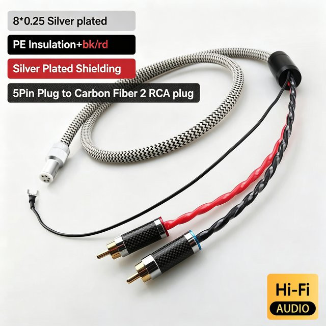 Audiocrast HiFi Phono-Tonarmkabel mit 5-Pin DIN Buchse auf 2 RCA Stecker und Erdungsdraht für Plattenspieler - Bild 1
