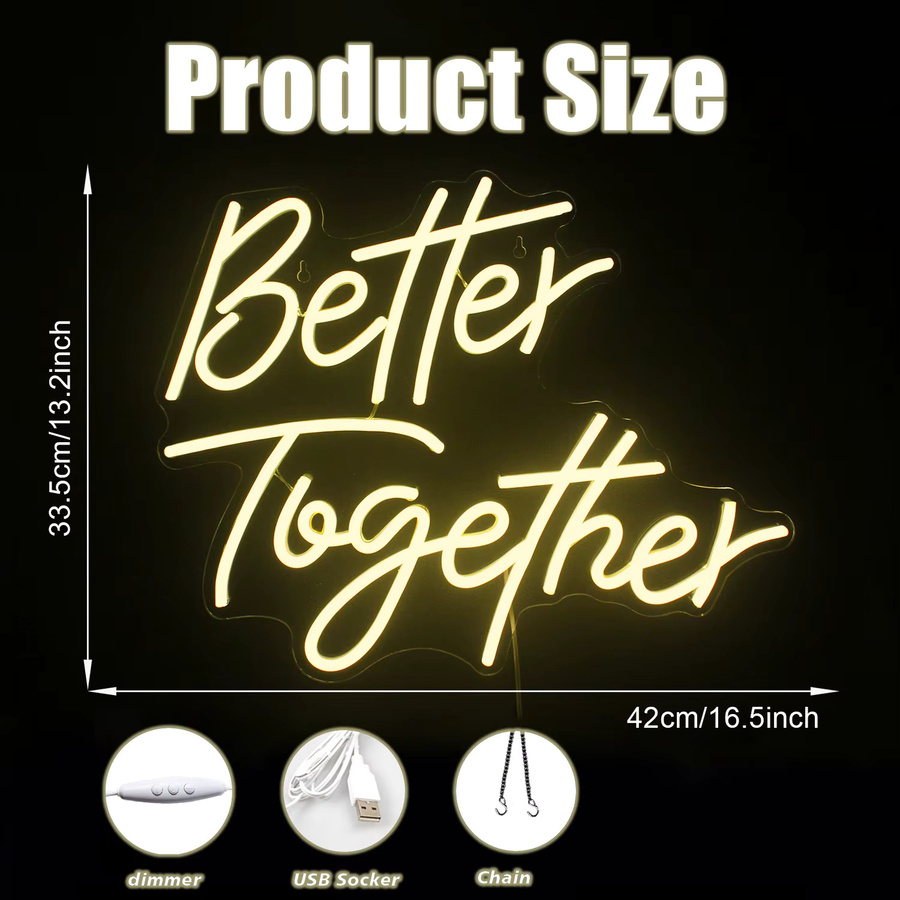 Better Together LED Neonschild in Weiß mit Acryl-Hintergrund für Hochzeiten und Heimdekoration, B/H: 42,0 x 33,5 cm - Bild 2