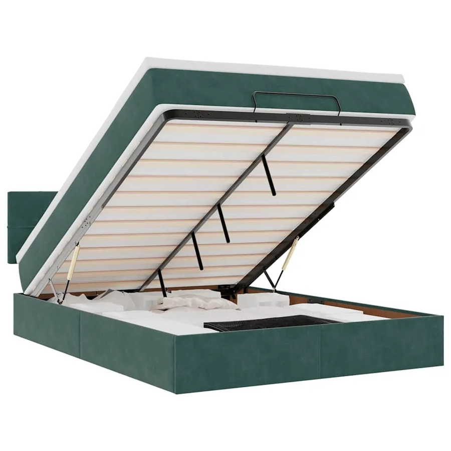 vidaXL Ottoman-Bett mit Matratze und LED-Beleuchtung in Dunkelgrün aus Samt, B/T: 140 x 200 cm - Bild 2