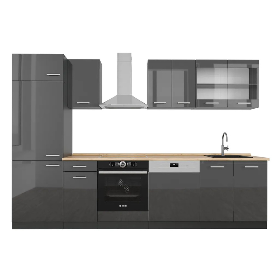 Vicco R-Line Küchenzeile Anthrazit Hochglanz und Eiche, Breite: 300 cm, Höhe: 207 cm, Tiefe: 60 cm - Bild 2