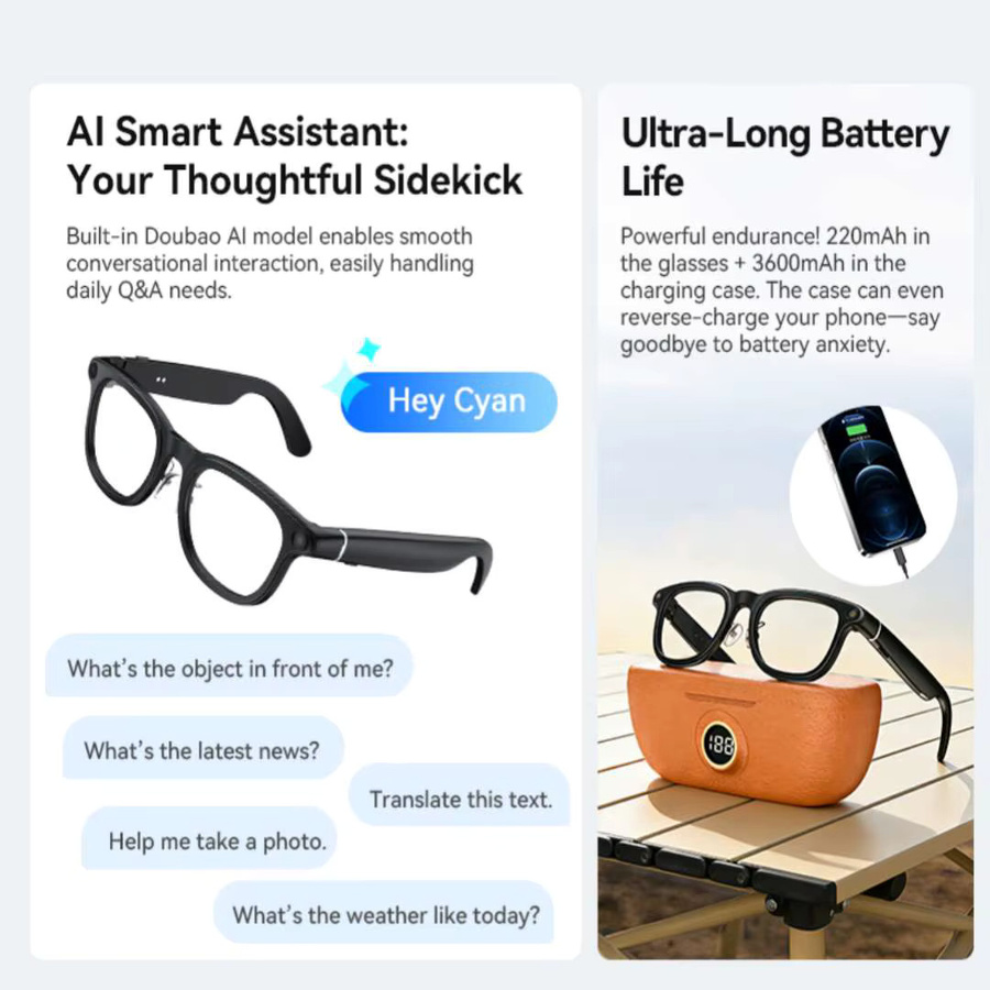 KULANNDER KI-Smart-Brille mit Bluetooth-Anruffunktion, Echtzeit-Übersetzung und 4K-Video aus ultraleichtem TR90-Material - Bild 2