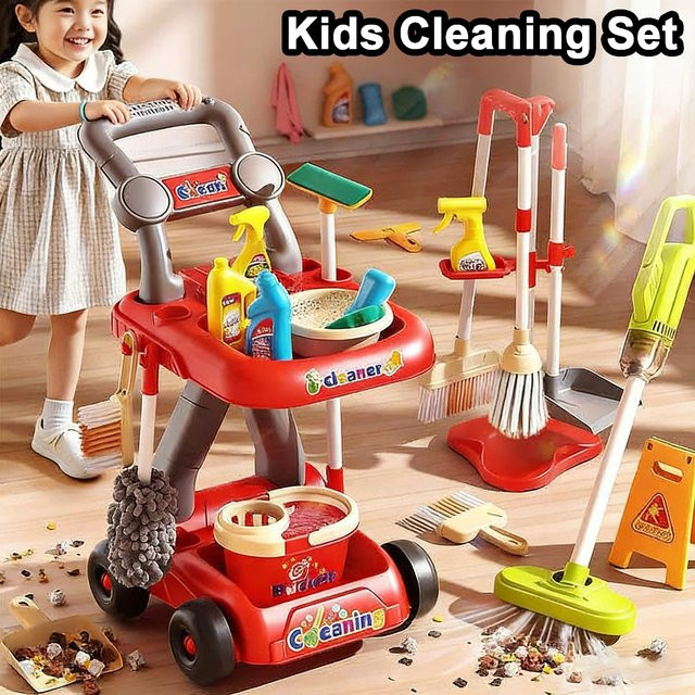 GONZI Kinder-Reinigungsset, Elektrischer Staubsauger, Besen- und Wischmopp-Set - Bild 1