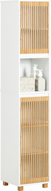 SoBuy BZR127-W Hochschrank für das Badezimmer in Weiß mit Regalfächern und Türen, B/T/H: 33 x 33 x 165 cm - Bild 1