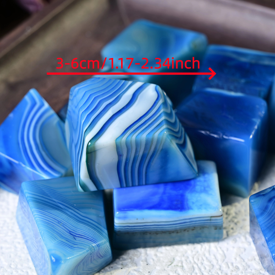 CrystalHola Blauer Achat Stein in organischer Freiform, gestreifter synthetischer polierter Stein für Schmuckherstellung und Dekoration - Bild 4