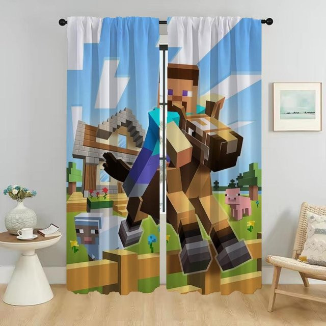 Minecraft Vorhänge für das Wohnzimmer, 2 Paneele, Blau, B: 132 cm, H: 241 cm - Bild 1