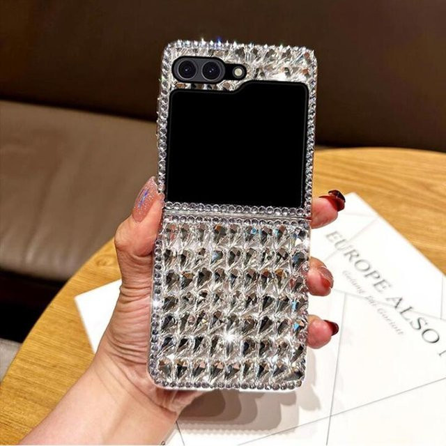 Luxus Bling Handyhülle mit Voll-Strass und Wassertropfen-Diamant-Effekt für Samsung Galaxy Z Flip 5, Z Flip 4 und Z Flip 3 in Transparent/Silver - Bild 1