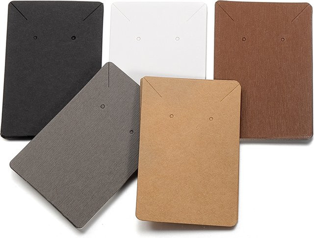 50 Stück MINGXUAN Kraftpapier Schmuck-Display-Karten für Ohrringe und Halsketten, B/H: 6 x 9 cm, in Braun, Weiß und Mehrfarbig - Bild 1