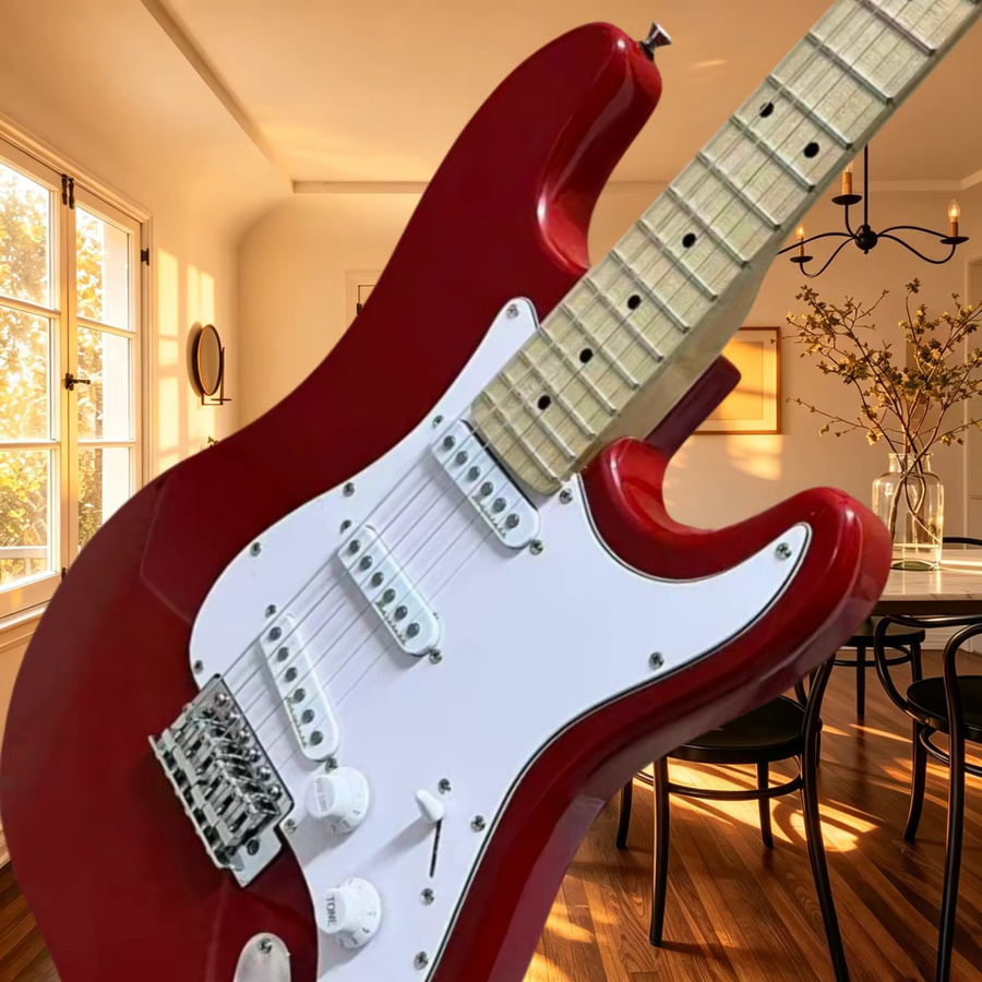 OUCEY E-Gitarre mit Ahornhals und Mahagoni-Korpus in Rot, 6 Saiten für Anfänger - Bild 2