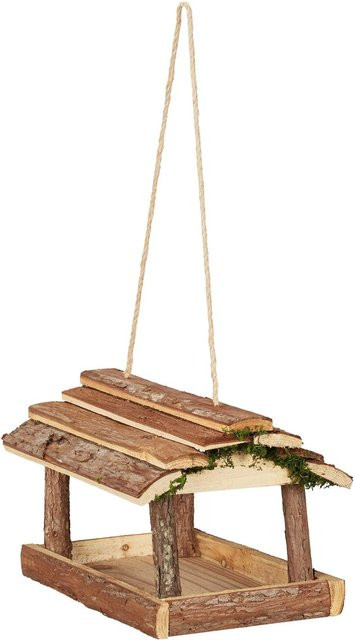 Relaxdays Vogelfutterhaus aus Holz in Natur Braun zum Aufhängen, B/T/H: 19 x 21 x 32 cm - Bild 1
