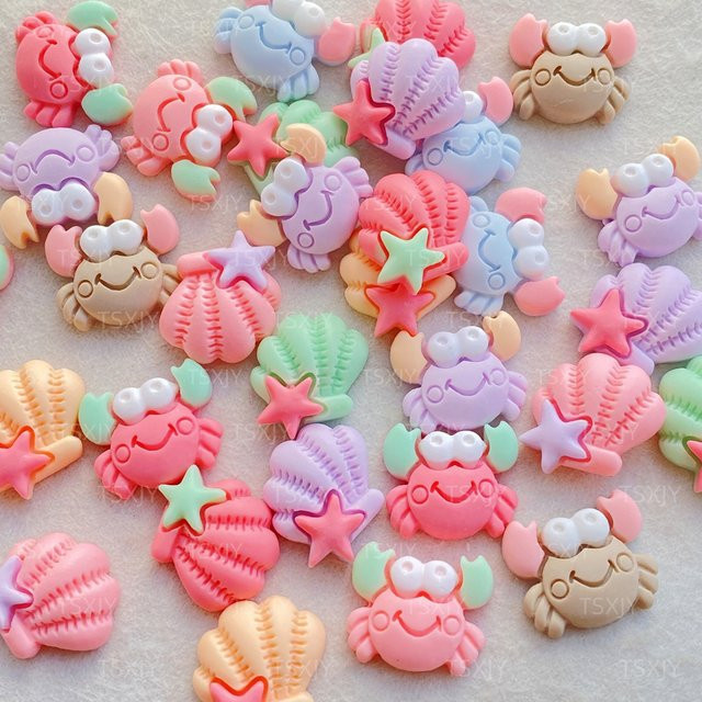 20 Stück bunte Harz-Meerestiere als Bastelzubehör für Scrapbooking und DIY-Schmuck von TSXJY mit Krabben und Muscheln - Bild 1