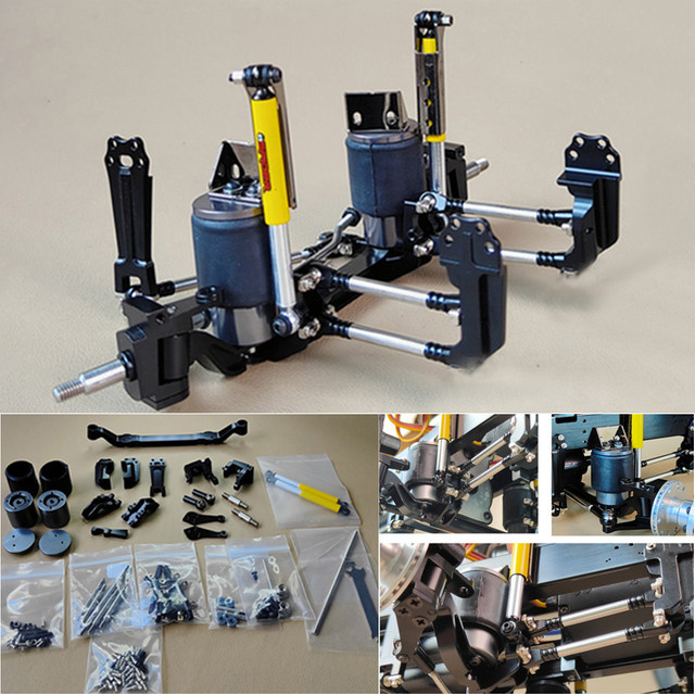 Tamiya RC Truck Zubehör, Vorderrad-Lenkungsaufhängung, Luftfederung, Stoßdämpfung, 1:14, Metall, Schwarz - Bild 1
