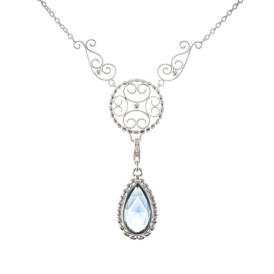 Collier Signature 925 Silber, hellblauer Stein, Damen - Bild 1