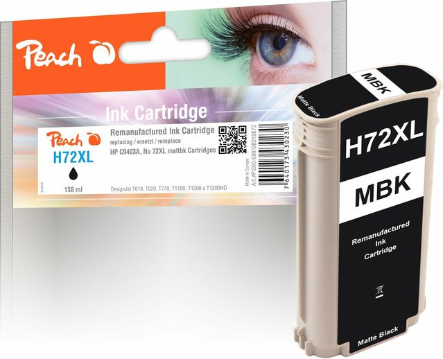 Peach HP 72 XLMBK Druckerpatrone XL Schwarz (wiederaufbereitet) ersetzt HP No. 72XL MBK C9403A für HP DesignJet T 1100 24 Inch und HP DesignJet T 1100 44 Inch - Bild 1