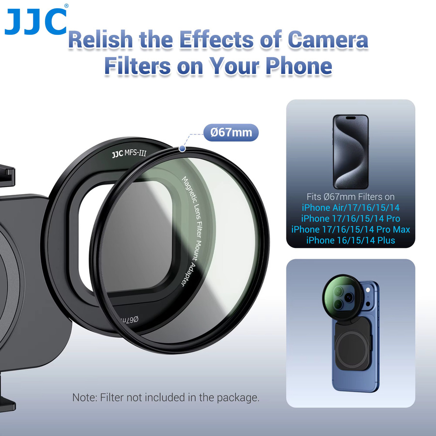 JJC 67mm ND2-128 Variabler ND-Filter mit magnetischem Objektivfilter-Adapter-Set für iPhone 17 16 15 14 Pro Max Plus in Schwarz - Bild 2