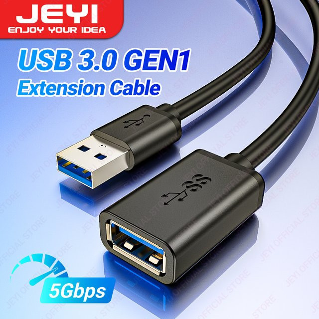 JEYI USB 3.0 GEN1 Verlängerungskabel in Schwarz für schnelle Datenübertragung mit Stecker zu Buchse für Tastatur, Maus und Flash-Laufwerke - Bild 1