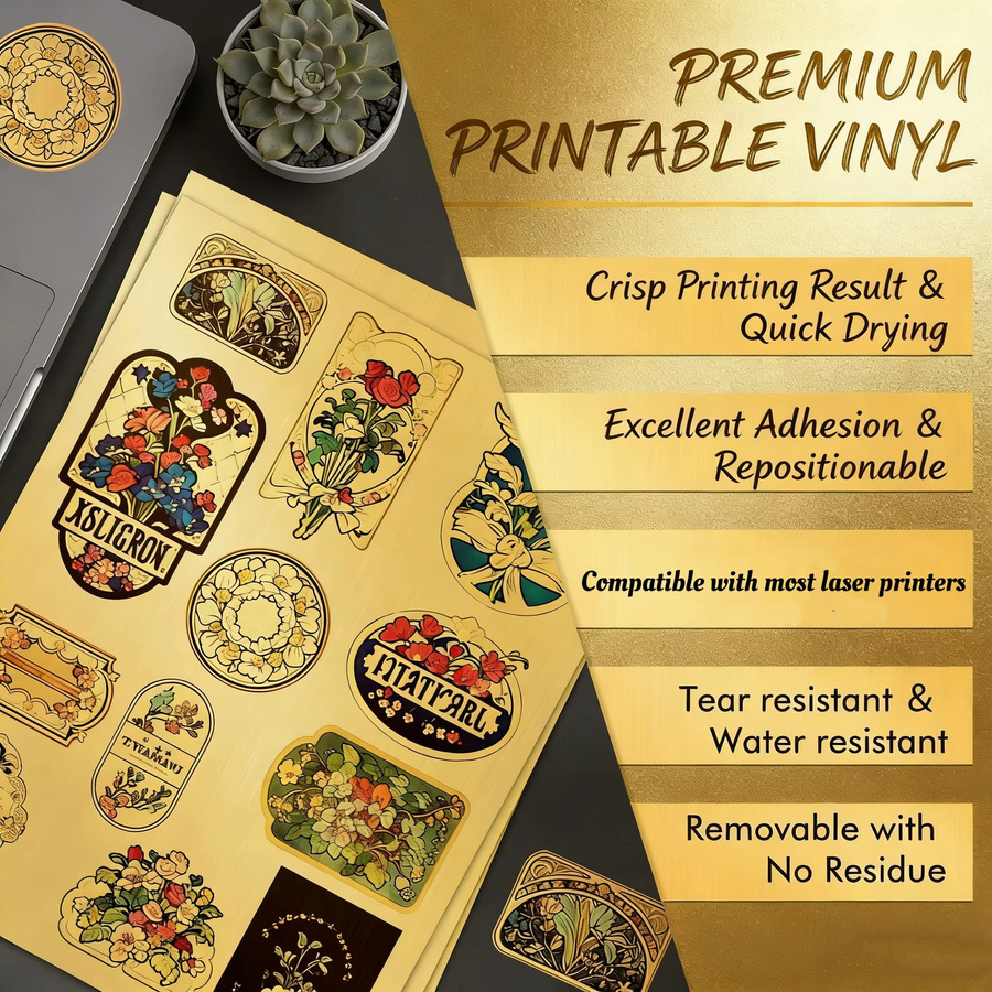 20 Blatt bedruckbares Vinyl-Aufkleberpapier in A4, goldfarben gestreiftes holografisches Design, wasserfest, nur für Laserdrucker geeignet - Bild 2