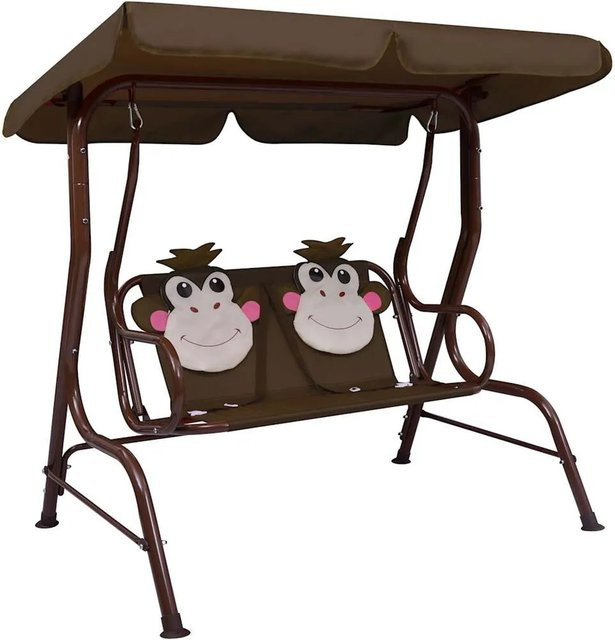 vidaXL Kinder-Hollywoodschaukel mit Sonnendach in Braun, B/T/H: 115 x 75 x 110 cm - Bild 1