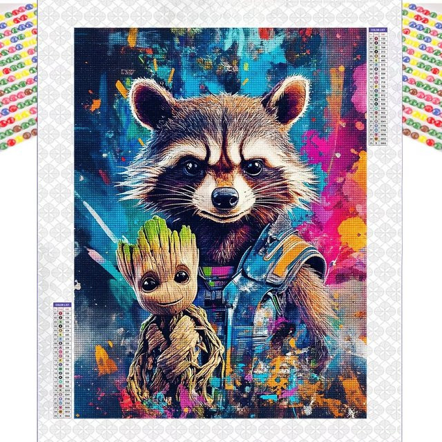 5D Diamantgemälde Marvel Guardians of the Galaxy Rocket Raccoon zum Selbermachen, rahmenloses Diamant-Mosaik Stickerei Set, Multicolor - Bild 1