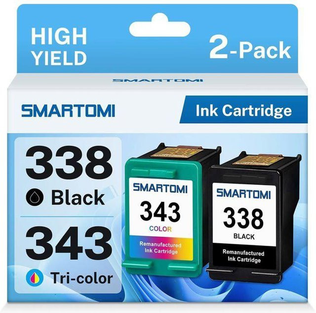 SMARTOMI 2er-Pack wiederaufbereitete Tintenpatronen kompatibel mit HP 338/343, 1x Schwarz und 1x Dreifarbig - Bild 1