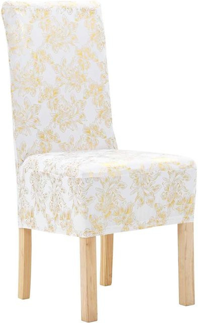 6er Set vidaXL Stretch-Stuhlhussen für Esszimmerstühle, gerade, Weiß mit Goldaufdruck, florales Design - Bild 1
