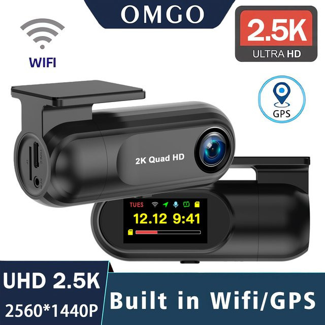 OMGO Dashcam Ultra HD 2,5K QHD 1440P mit GPS und WIFI in Schwarz - Bild 1