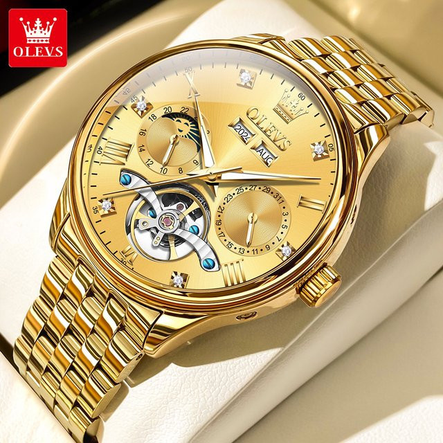 OLEVS Armbanduhr, Automatik, Edelstahl, Gold, Herren - Bild 1