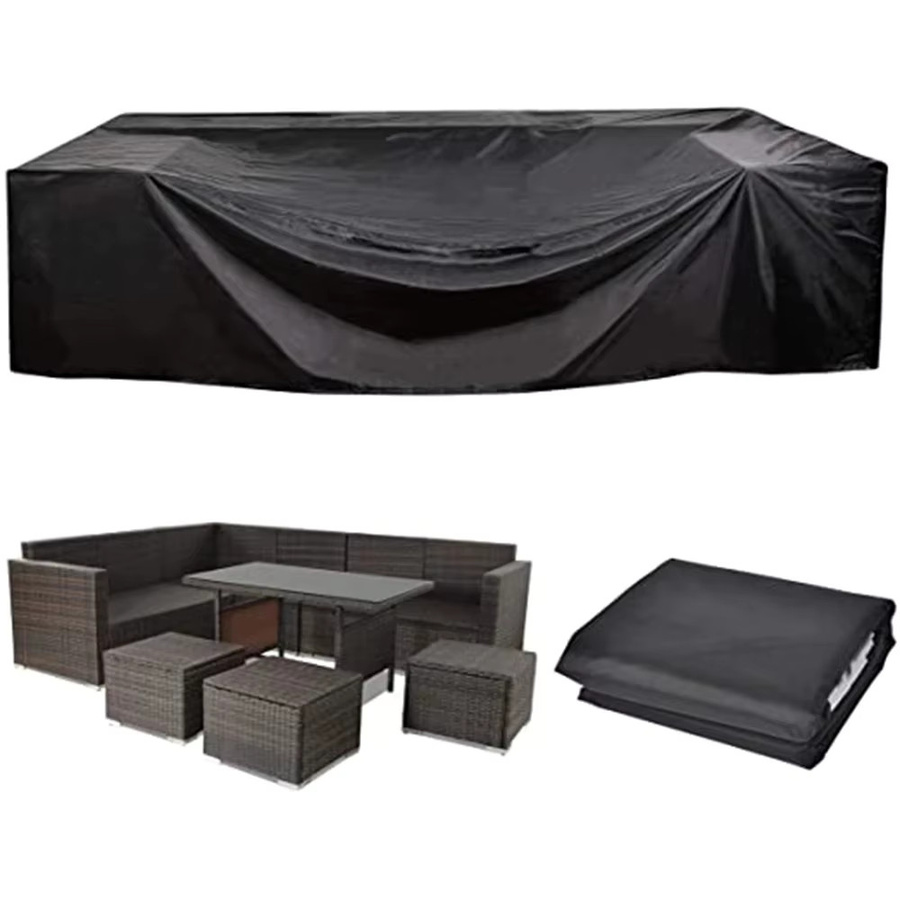 Wasserdichte und winddichte Gartenmöbel-Abdeckung für Gartentische aus schwarzem Polyester, rechteckig - Bild 7