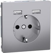 Merten Schutzkontakt Steckdose mit USB-A Ladegerät in Silber - Bild 1
