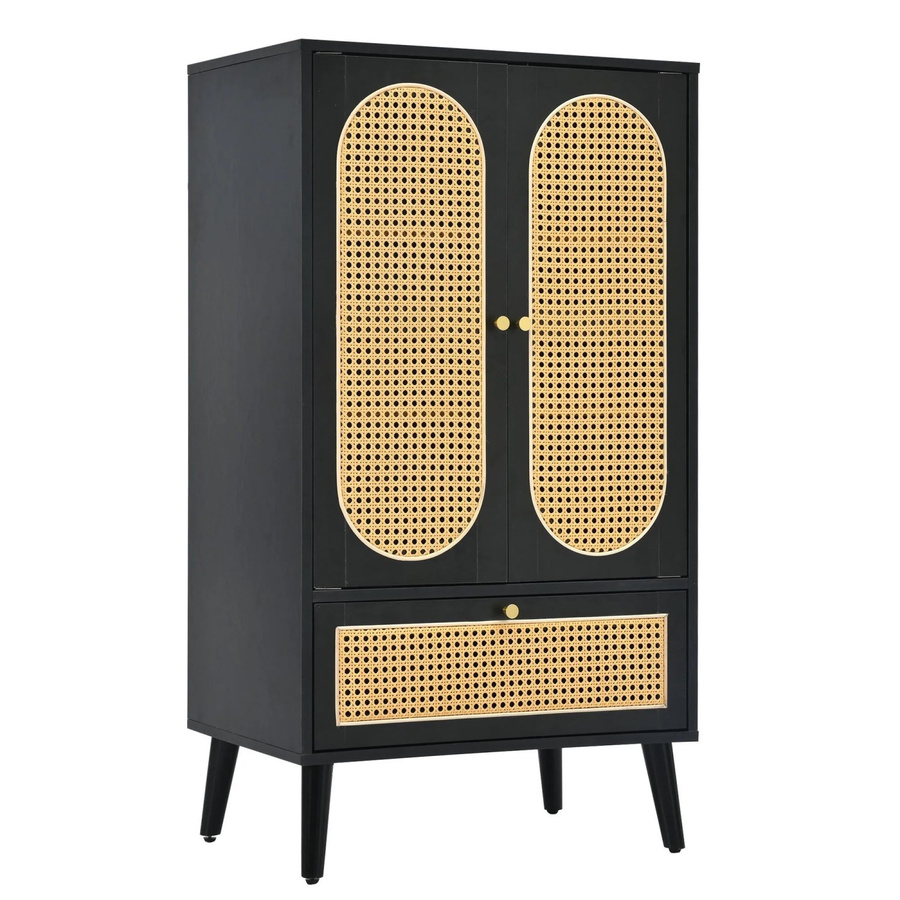 okwish Sideboard mit Rattan-Türen und Schublade, Schwarz, B/T/H: 60 x 40 x 110,5 cm - Bild 2