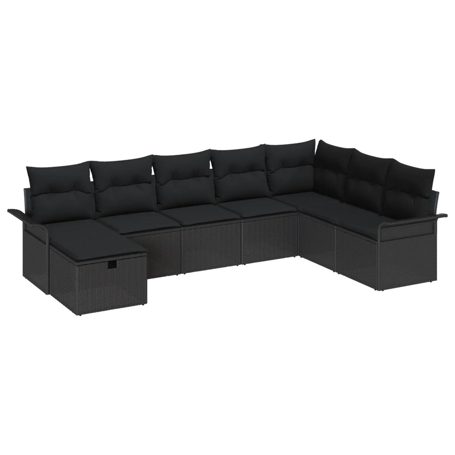 vidaXL Garten-Sofa-Set aus Poly-Rattan in Schwarz, 8-teiliges L-Shape Lounge-Set mit Kissen und Stauraumfunktion - Bild 2