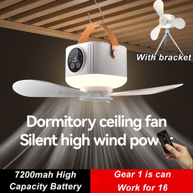 LINYILIGHT Tragbarer Campingventilator mit LED-Licht, wiederaufladbarer Hängeventilator mit Fernbedienung und Timer, Weiß - Bild 1