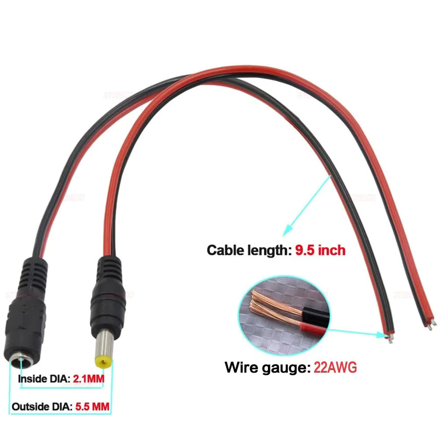WeeTisa DC-Adapter Set mit männlichen und weiblichen Steckern 5,5 x 2,1 mm für 12V LED Streifen, Schwarz - Bild 1