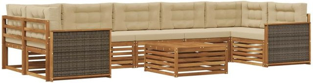 vidaXL Outdoor-Sofagarnitur aus massivem Akazienholz mit 8 Polsterkissen in Natur und Beige - Bild 1