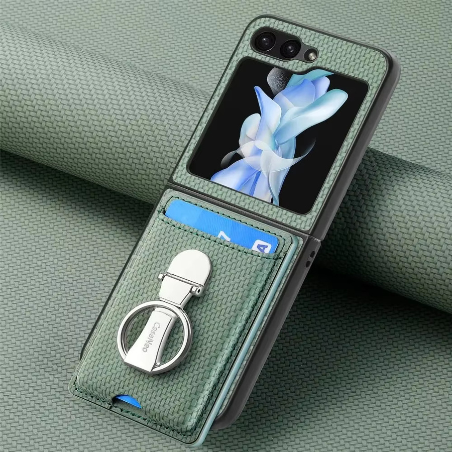 Samsung Galaxy Z Flip 7 6 5 4 3 5G Handyhülle aus PU Leder mit Kartenhalter und Ring in Beige - Bild 4