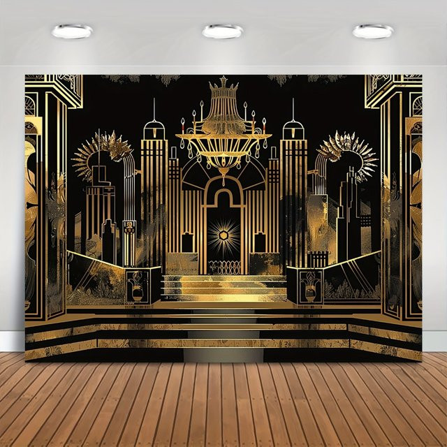 Vintage Fotohintergrund im Gatsby Art Deco Stil für Hochzeit, Geburtstag und Party, mehrfarbig und schwarz - Bild 1