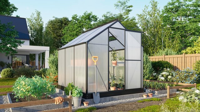 Vitavia Gewächshaus Eos in Schwarz mit Polycarbonat-Verglasung und Stahlfundamentrahmen, B/T/H: 197,7 x 208,0 x 229,0 cm - Bild 1