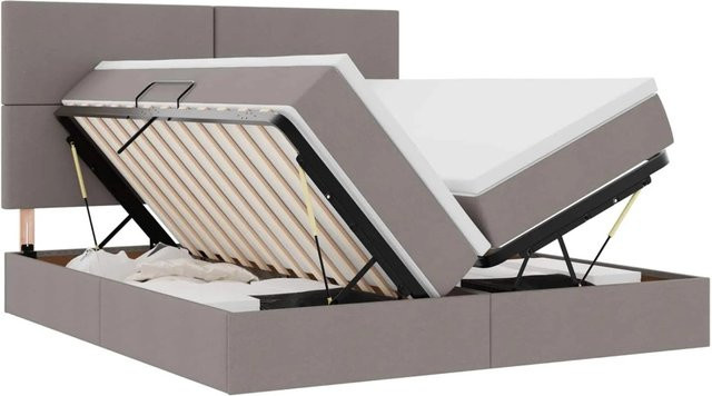 vidaXL Bett mit Kopfteil und LED-Lichtleisten in Taupe, B: 180 cm, T: 203 cm, H: 88 cm - Bild 1