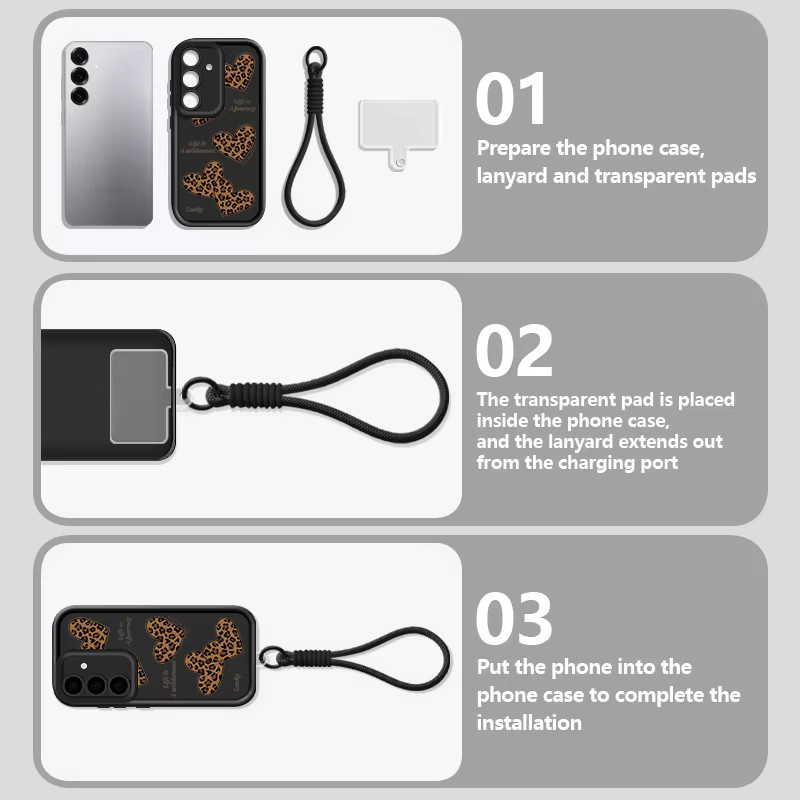 Samsung Handyhülle mit Lanyard und Leopardenmuster-Herzen in Blau für Galaxy S26 S25 S24 S23 S22 Ultra FE A57 A56 A55 A37 A26 A16 - Bild 5