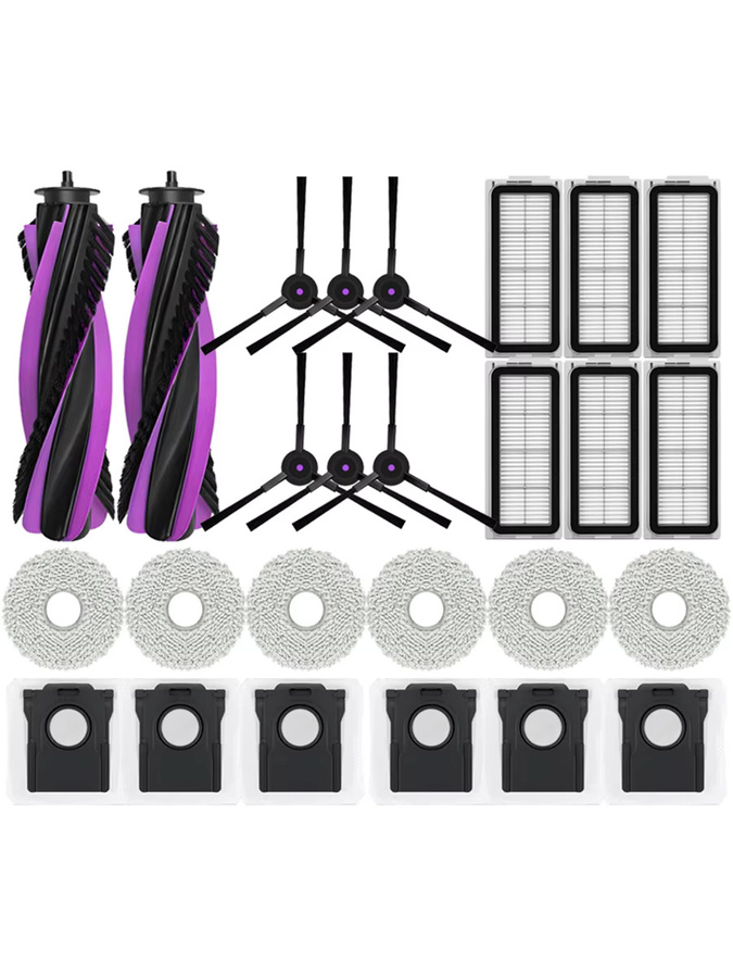 OSSIEAO Ersatzteil-Set für Cecotec Conga X70, Deerma X80 und JONR T5 Pro Gen 2 Staubsauger mit Hauptbürste, Seitenbürsten, Staubbeuteln, Filtern und Wischtüchern in Multicolor - Bild 2