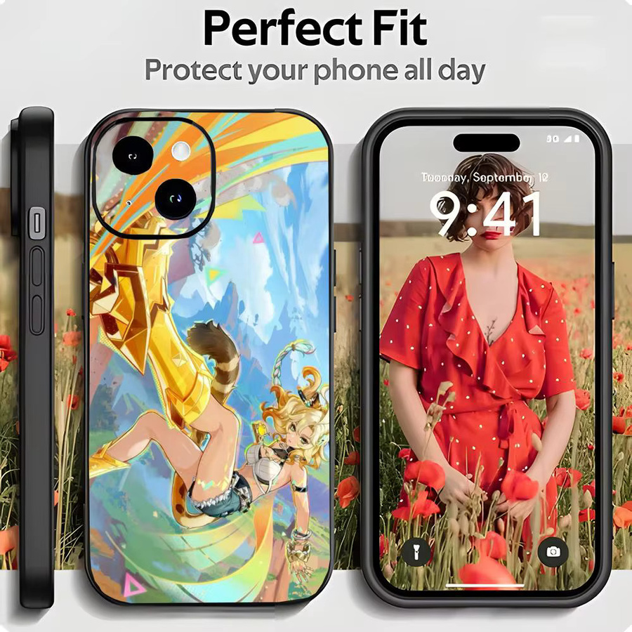 Stoßfeste Handyhülle Genshin Xilonen in Schwarz Matt für iPhone 17, 16, 15 und 14 Pro Max - Bild 2